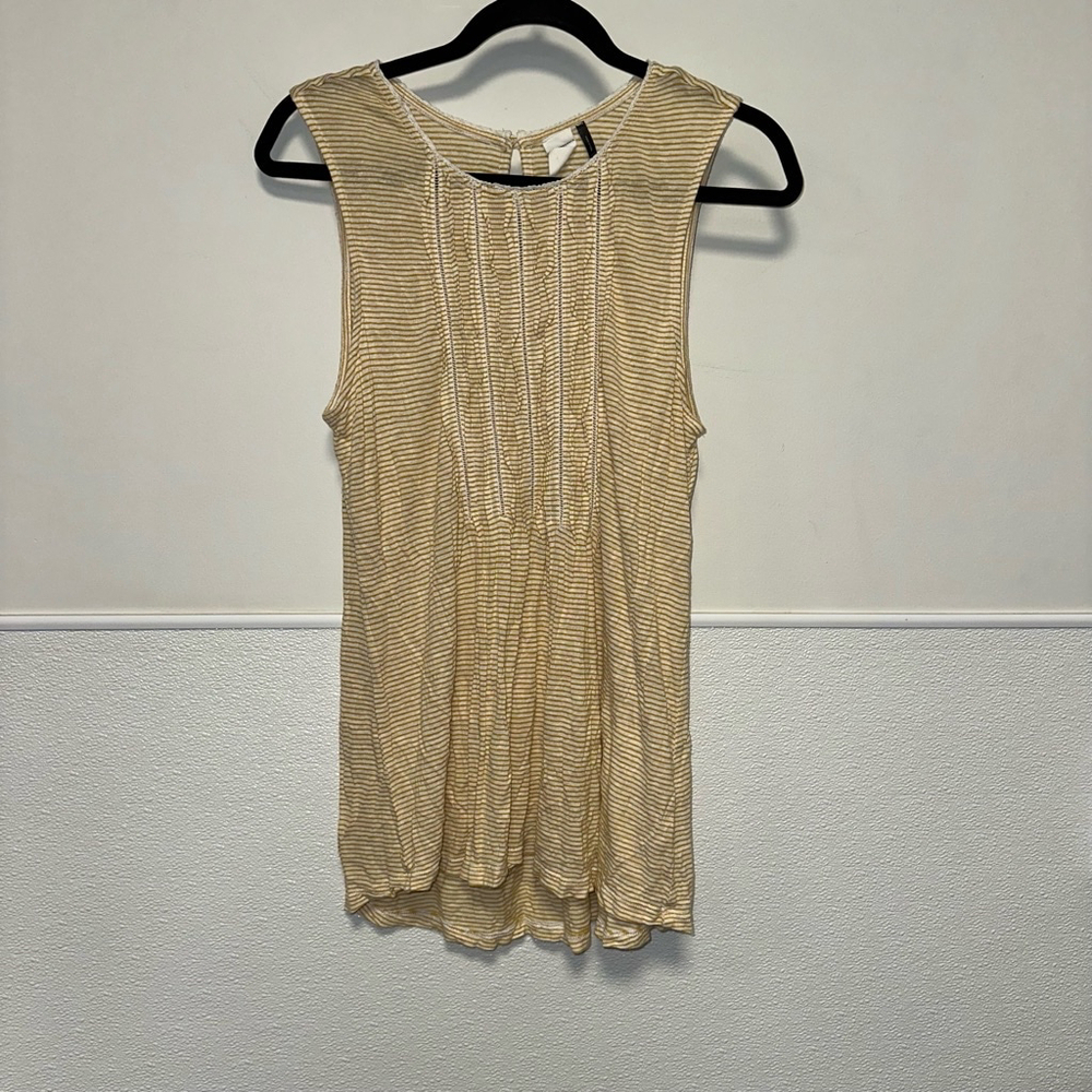 Women's Anthropologie Tank Top Size M mustard Yellow Striped Sleeveless - Picture 1 of 13